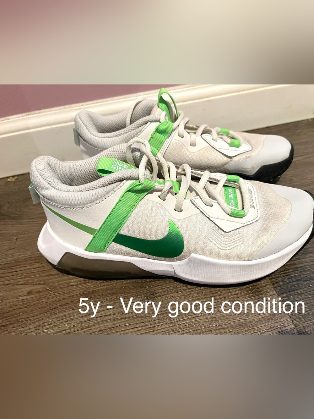 Nike Kids White and Green Athletic Sneakers